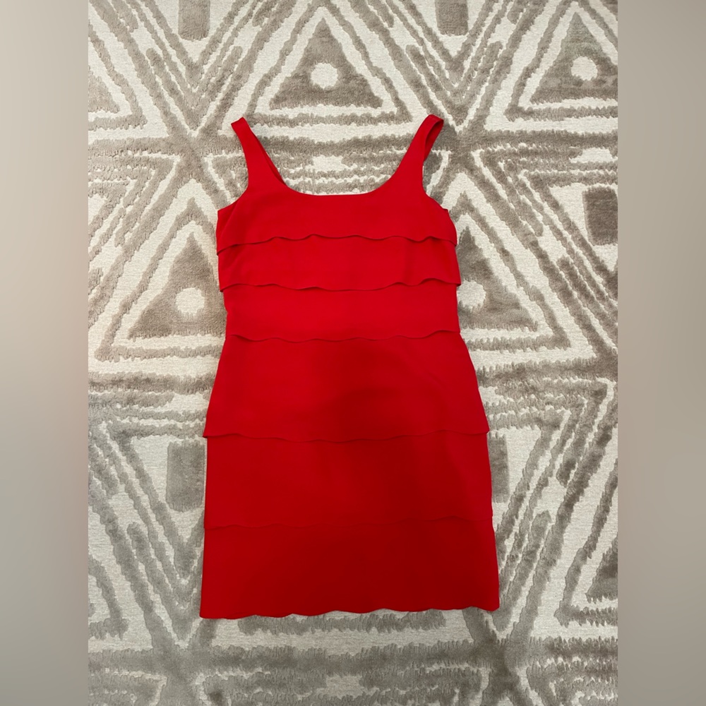 Red Cocktail Dress with Scalloped Layer Detail - Worn Once